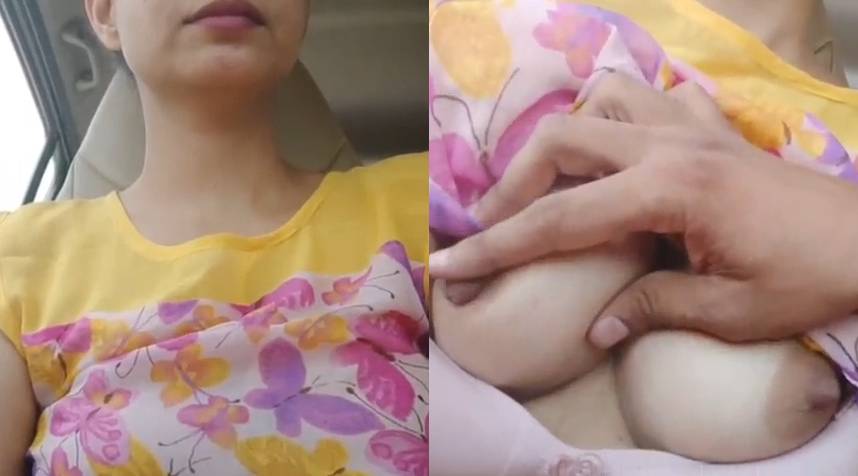 Pressing Sexy Indian Girl Boobs in Car